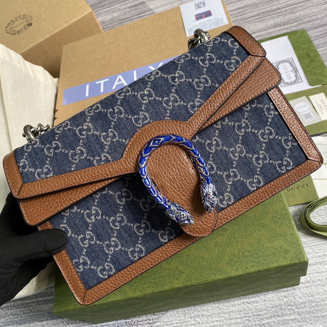 Gucci Dionysus Small GG Supreme Shoulder Bag 400249 Dark blue and ivory